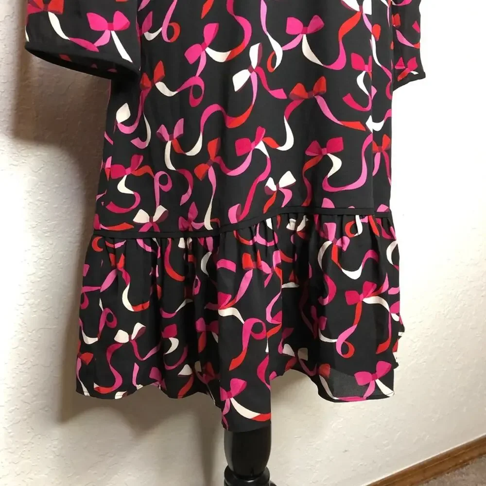Kate Spade black red pink ribbon bow v neck dress size 6